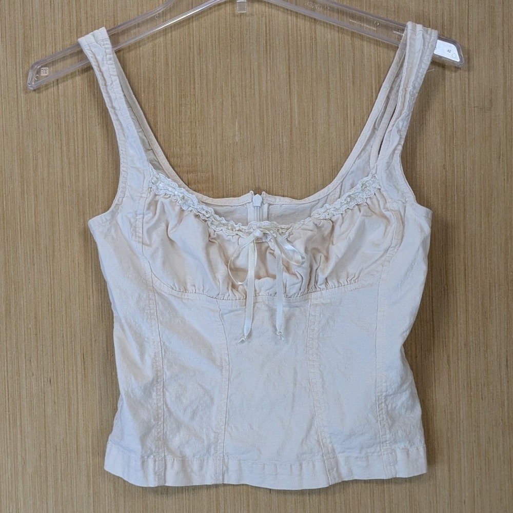 BDG Urban Outfitters Milkmaid Corset Lace Trim Tank Top Size S Cream Linen Blend